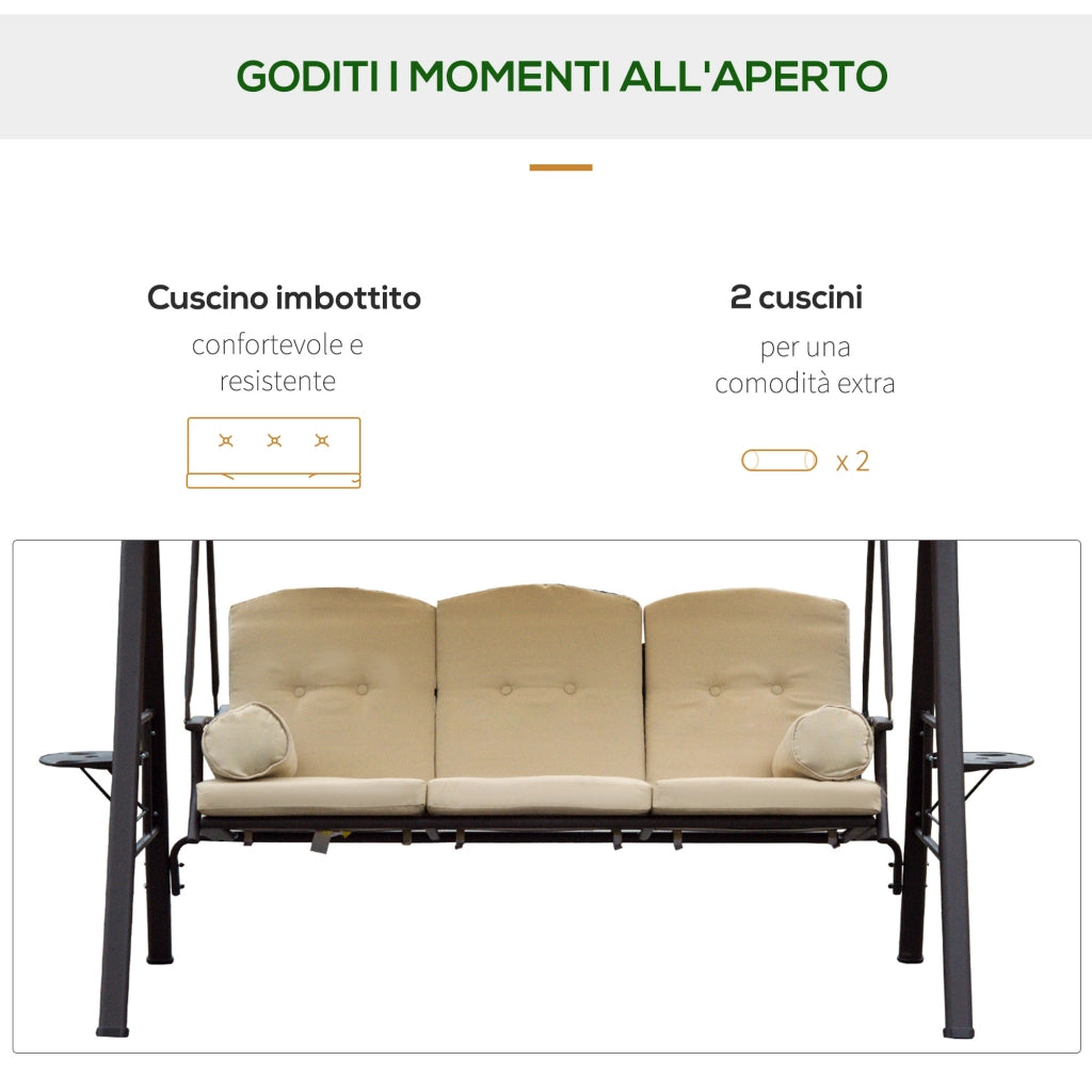 Dondolo da Giardino 3 Posti ¨C zephmum ¨C Metallo, Beige, 208x121x172 cm