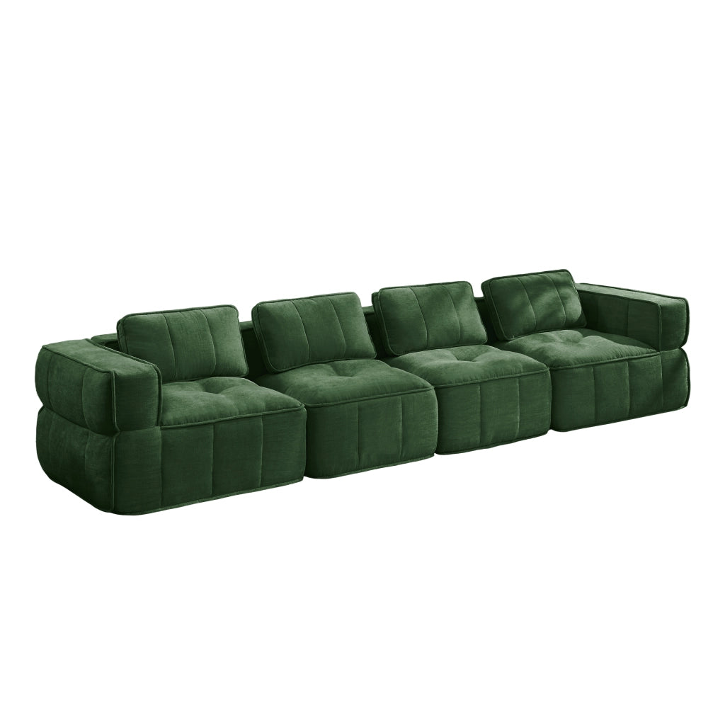 Divano modulare a 4 posti in poliestere con seduta profonda e braccioli ampi e base antiscivolo verde 344 × 93 × 67 cm