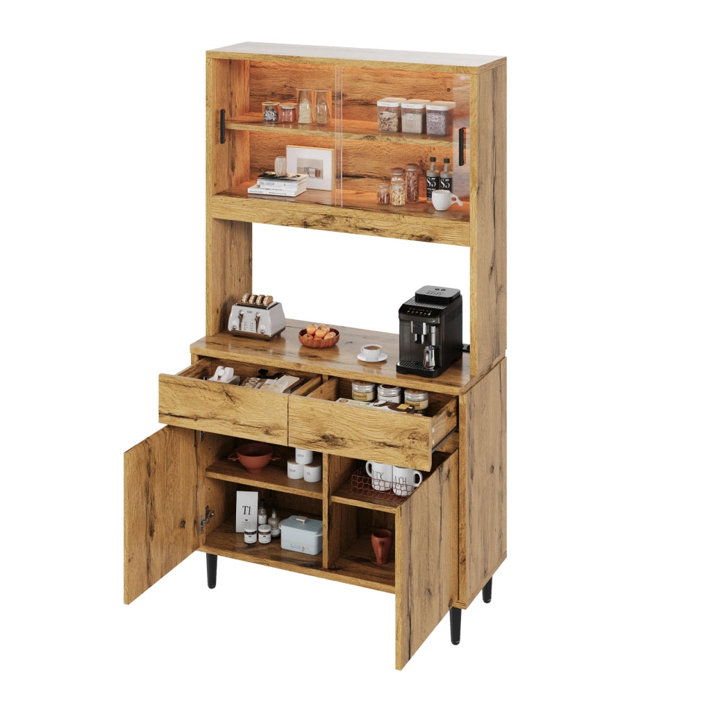 Credenza alta 100x40x185 cm con illuminazione LED; prese USB; truciolato; rovere