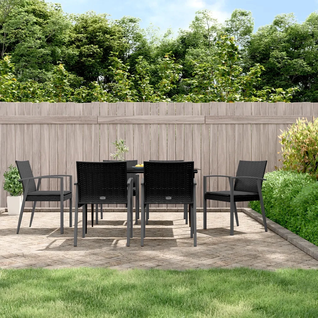 Set Pranzo da Giardino 7 pz con Cuscini in Polyrattan e Acciaio