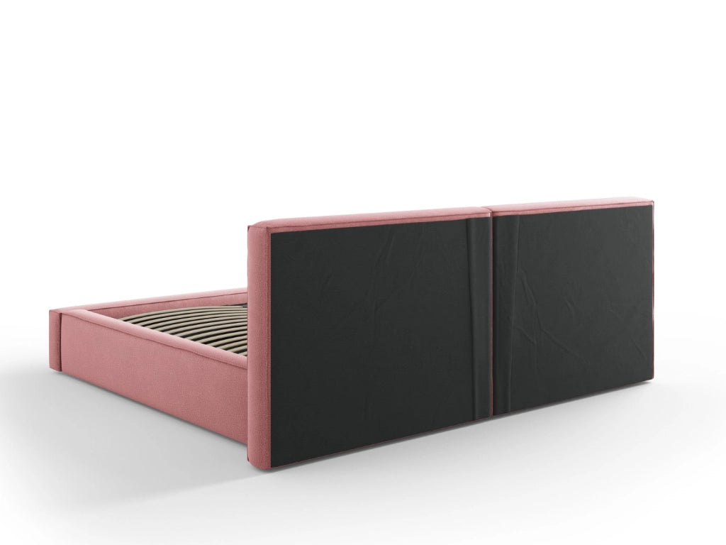 Cosmopolitan Design - Letto a cassettone con testiera doppia "Arendal" 200x200cm in tessuto strutturato rosa 