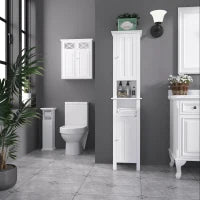 kleankin Mobile Bagno con Porta Carta Igienica e Armadietto in Legno MDF, 21.5x17.8x66.5cm, Bianco