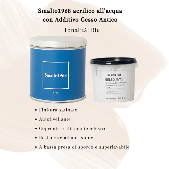 Smalto1968 base acqua gesso antico shabby chic finitura opaca multicolore l 0.5 *** colore- blu, confezione 1