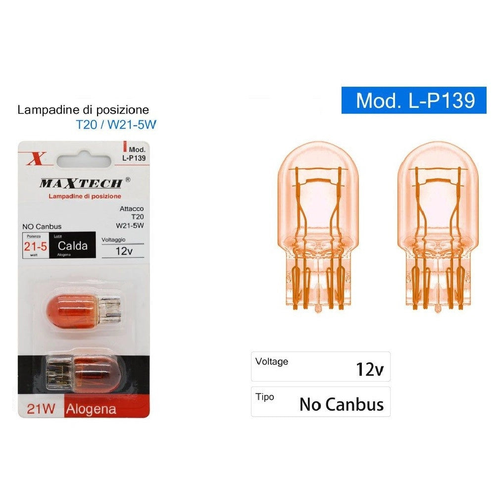 Trade Shop - Lampadine Di Posizione Auto T20 / W21-5w 12v Luce Calda No Canbus Alogena Lp139 -