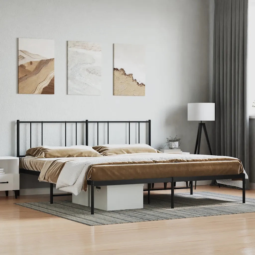 Letto matrimoniale | Letto per adulti | Giroletto con Testiera in Metallo Nero 200x200 cm