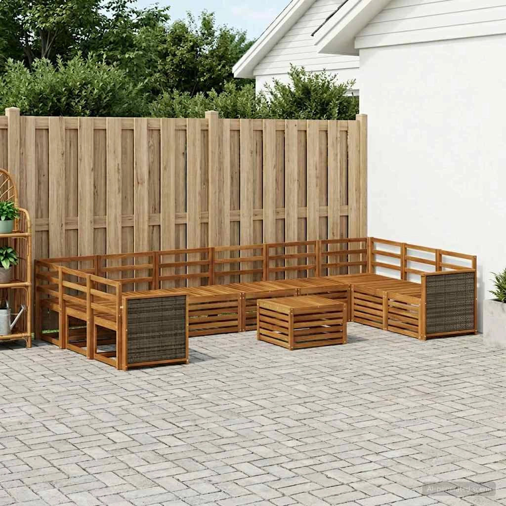 Set di divani da esterno 8 pz Naturale Legno di Acacia Massello 3384915