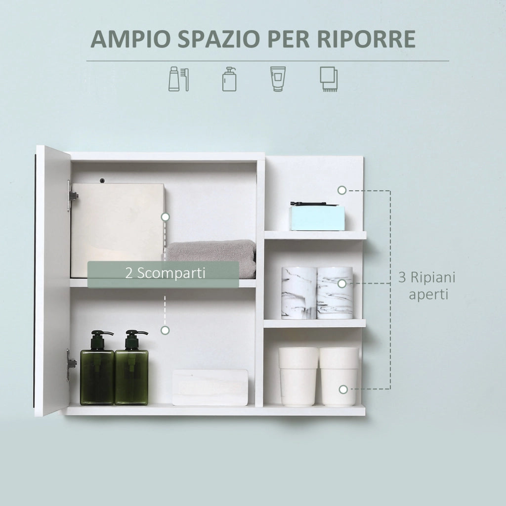 Specchiera Bagno con Anta e Ripiani ¨C Zephmum ¨C Bianco Legno 60x18x50cm