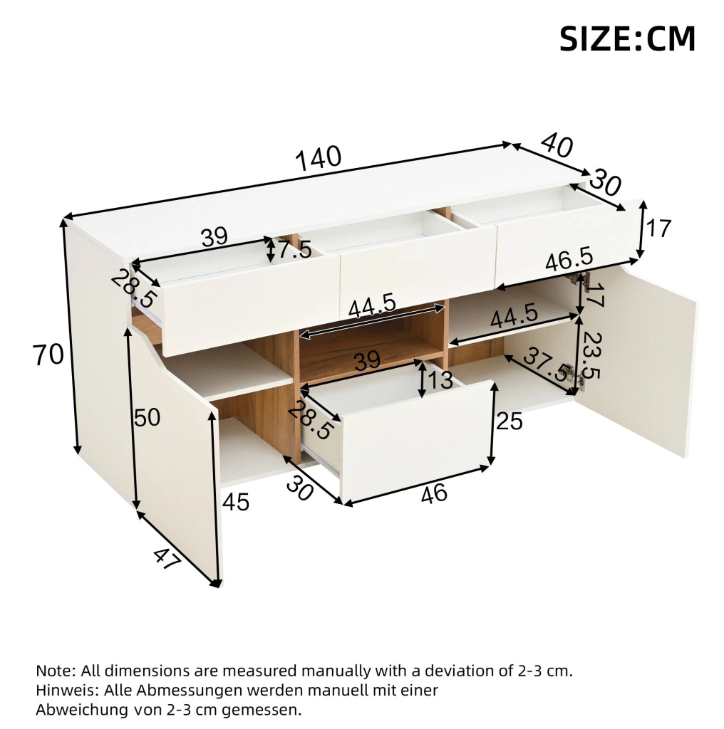 Credenza da soggiorno 140 cm con LED, 4 cassetti e 2 armadietti
