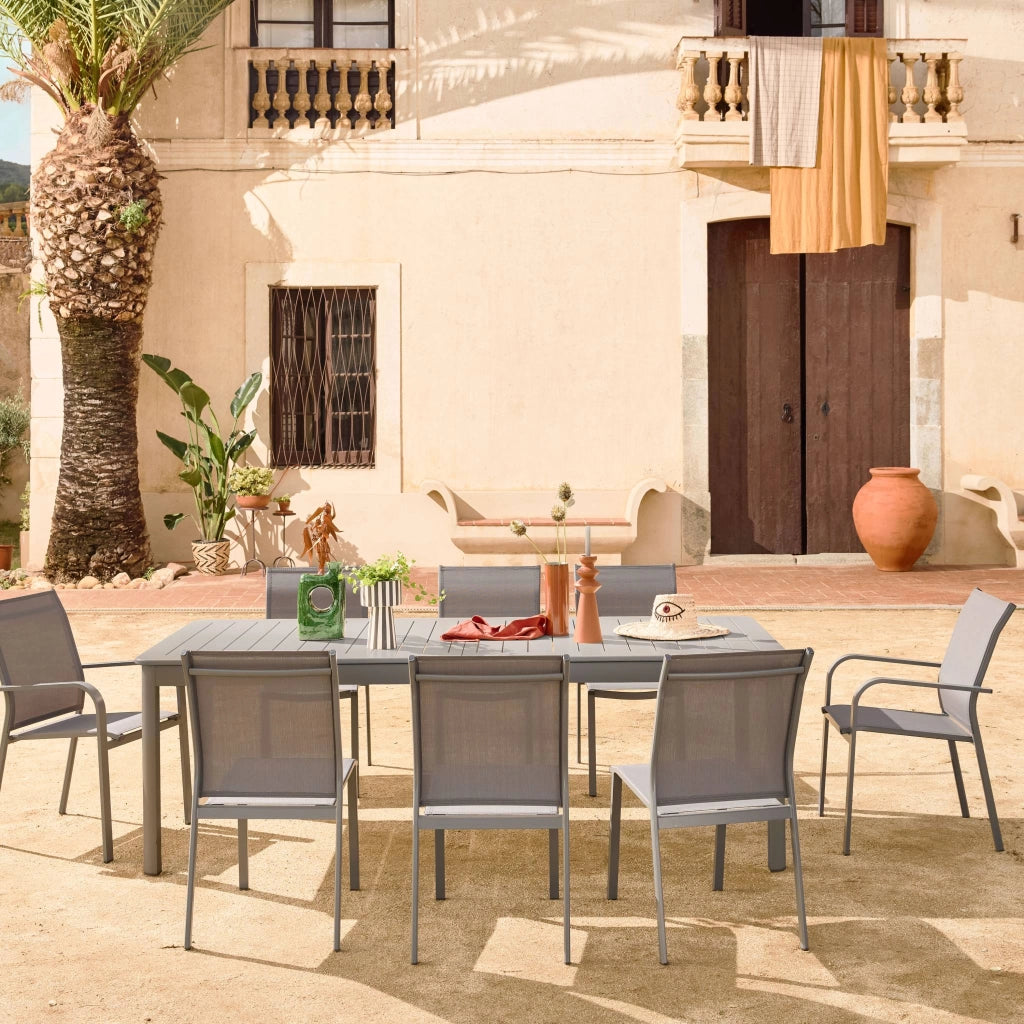 Set tavolo allungabile in alluminio con 10 sedie, antracite