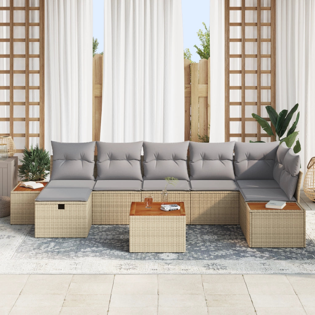 Set di Divani da Giardino a 8 Pezzi con Cuscini Beige in Rattan Sintetico