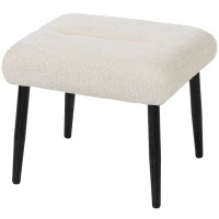 Poggiapiedi con Cuscino Morbido, Gambe in Acciaio, in Tessuto Chenille, 45 x 41 x 38 cm, Bianco crema