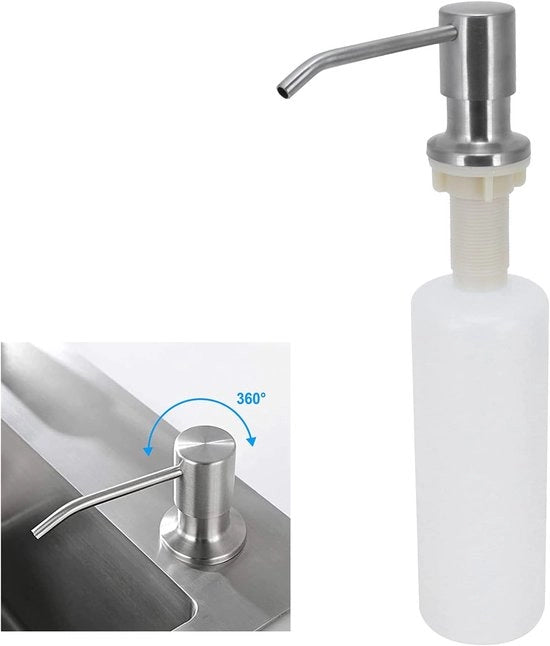 Dispensatore di sapone - Fiala di crema - Dispensatore di sapone manuale - per fessure di scarico da 20-35 mm di lavandini - acciaio inossidabile - Riempibile - 350 ml