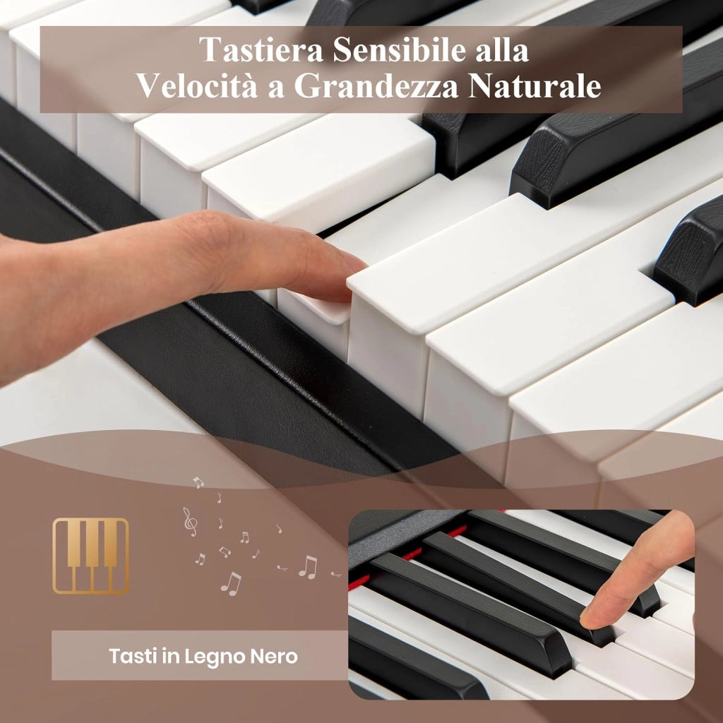 Pianoforte Digitale a 88 Tasti, Tastiera Elettrica per Principianti con 380 Timbri, 128 Ritmi e 88 Demo, Pianola Tastiera Portatile e Leggera con Borsa da Trasporto (Nero)