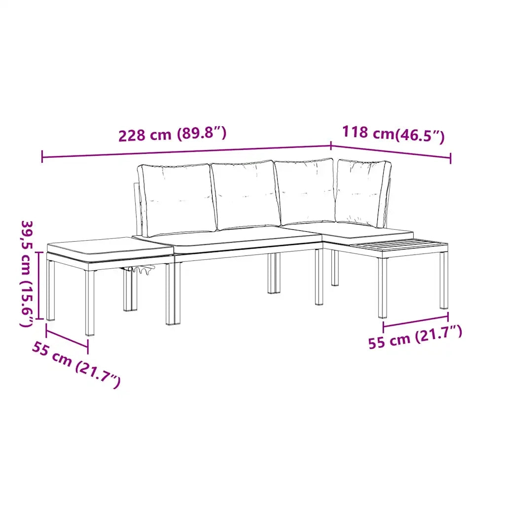 Set Panche Giardino Cuscini 3pz Nero Acciaio Verniciato Polvere 3283641