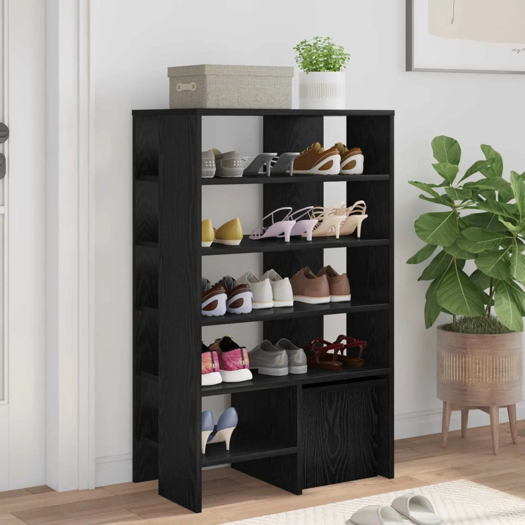 Scarpiera | Mobile per scarpe 2 pz Rovere Nero Legno multistrato