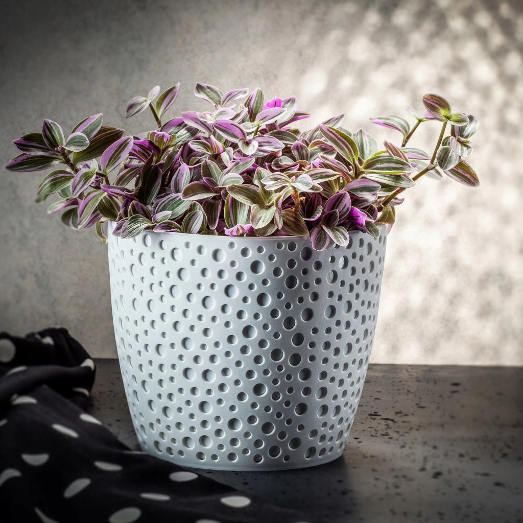 Vaso da fiori KADAX, vaso da fiori, coperchio rotondo, supporto per fiori in plastica, 21 cm, bianco