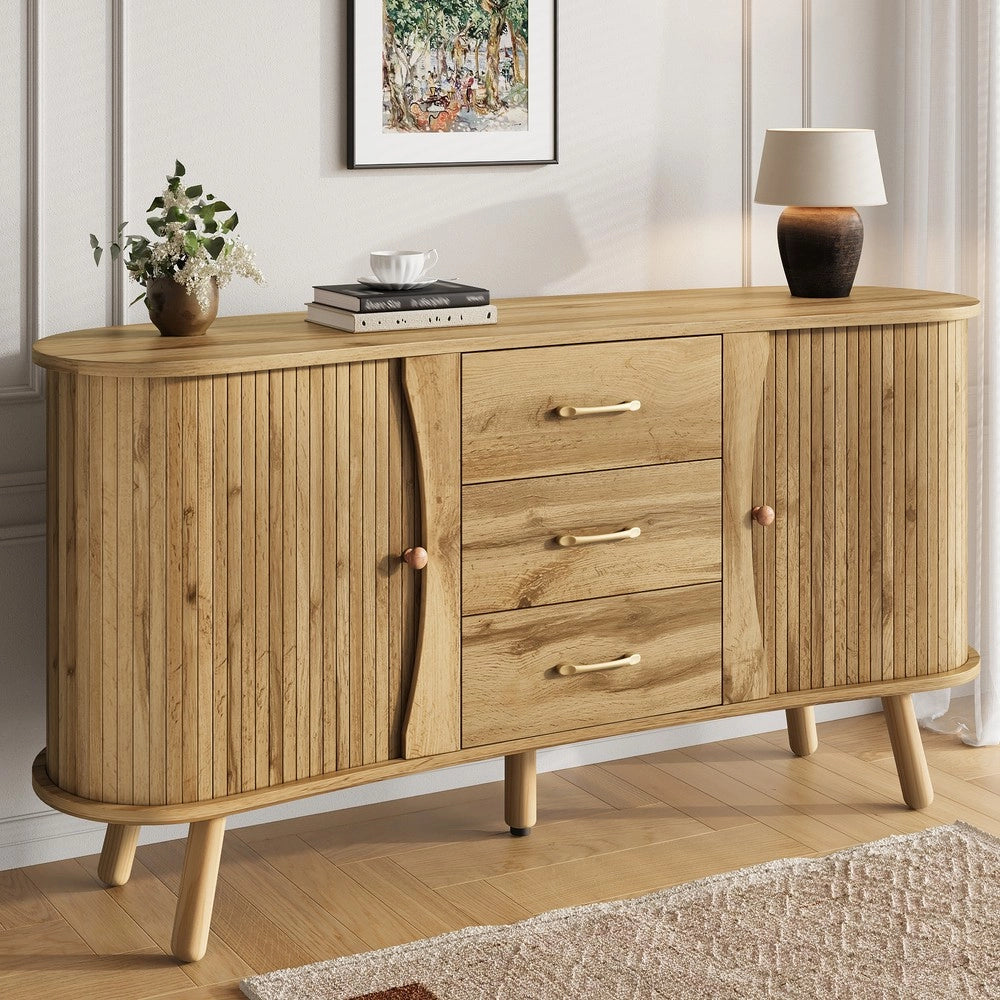 Credenza con Ante Scorrevoli e Cassetti ¨C MINIMAL ¨C Legno, Massello, Design Moderno