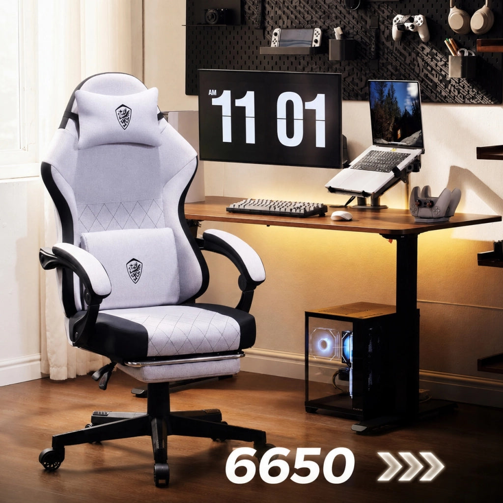 Sedia Gaming DOWINX Grigia con Molle Insacchettate; Poggiapiedi e Schienale 90°-135°