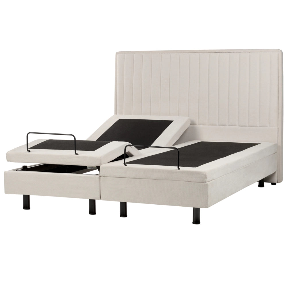 Letto Tessuto Beige chiaro Elettrico Regolabile con Telecomando 160 x 200 cm