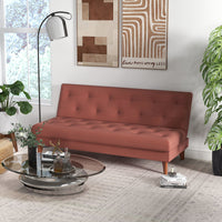 Divano Letto 3 Posti 185x85x84 cm in Tessuto Effetto Lino Arancione