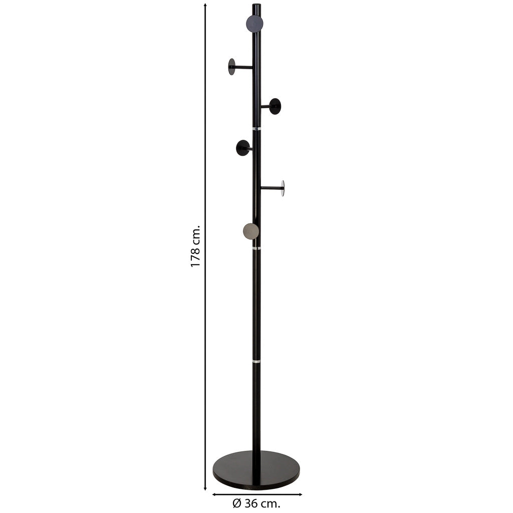 Perchero de metal negro con 5 ganchos D36x178h cm