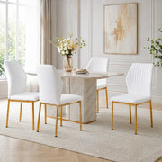 Sedia da Pranzo Set da 4 con Schienale Ergonomico e Piedini Antiscivolo in PU e Metallo Bianco Oro 93 cm