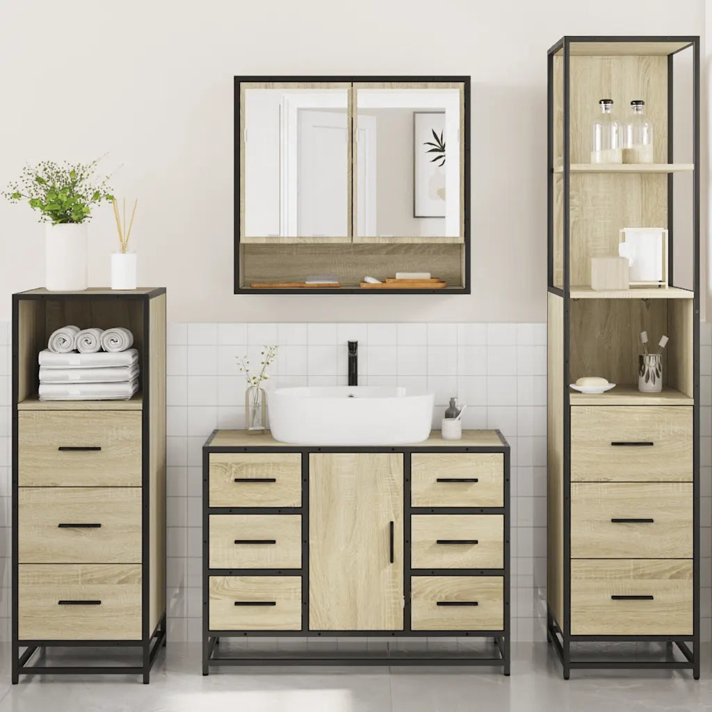 Set Mobili da Bagno 4 pz Rovere Sonoma in Legno Multistrato