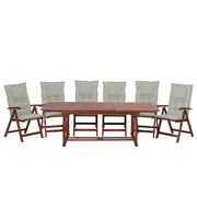 Set da pranzo da giardino Tavolo allungabile legno acacia chiaro 6 sedie cuscini talpa Schienale regolabile pieghevole in stile rustico