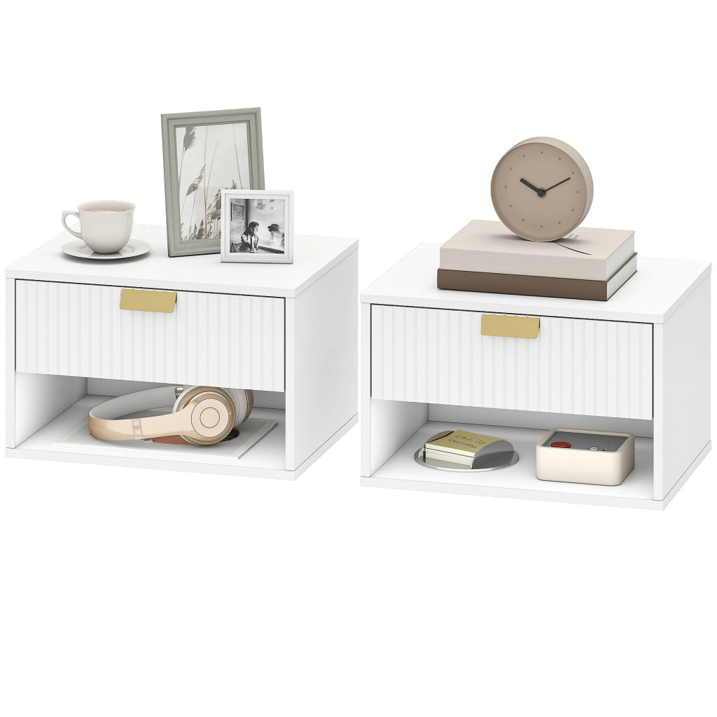 Comodino Moderno con Cassetto e Fronte Ondulato ¨C Zephmum ¨C 40x30x25 cm Bianco