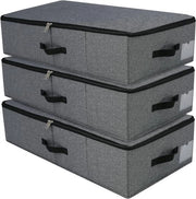 Set di Organizzazione per Sottoletto con Scatola Opaca da 3 - Con Coperchio - Materiale Duraturo - Per Abbigliamento, Scarpe, Giocattoli, Piume - Colori Nero e Grigio