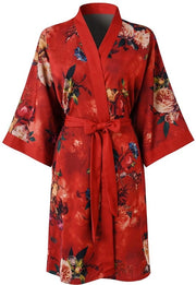 Kimono da camera corta per donne - pigiama con tasca e stampa di fiori e abito da notte (rosa scuro)