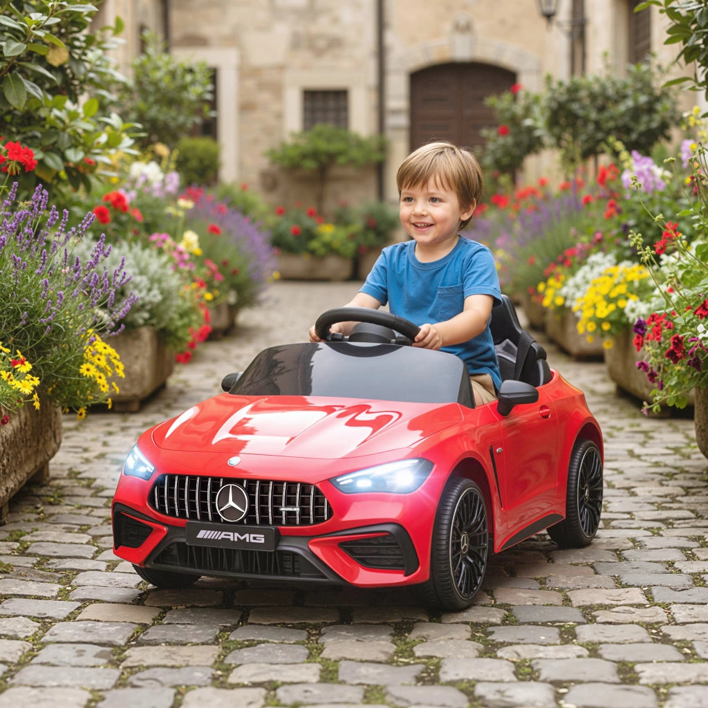 Auto elettrica per bambini Mercedes ¨C zephmum ¨C Rosso, 12V, telecomando, LED, musica, 3-6 anni
