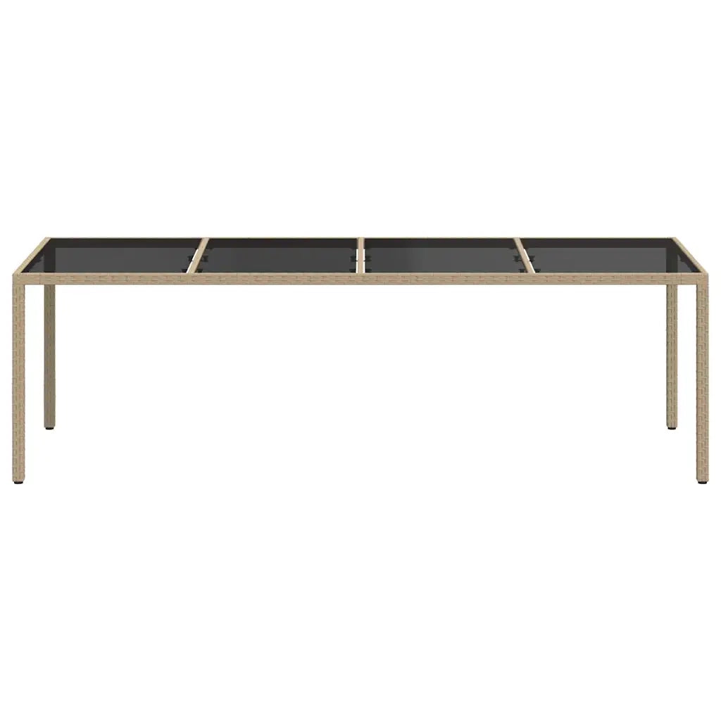 Tavolo Giardino | Tavolino da esterno Beige 250x100x75cm Vetro Temperato e Polyrattan