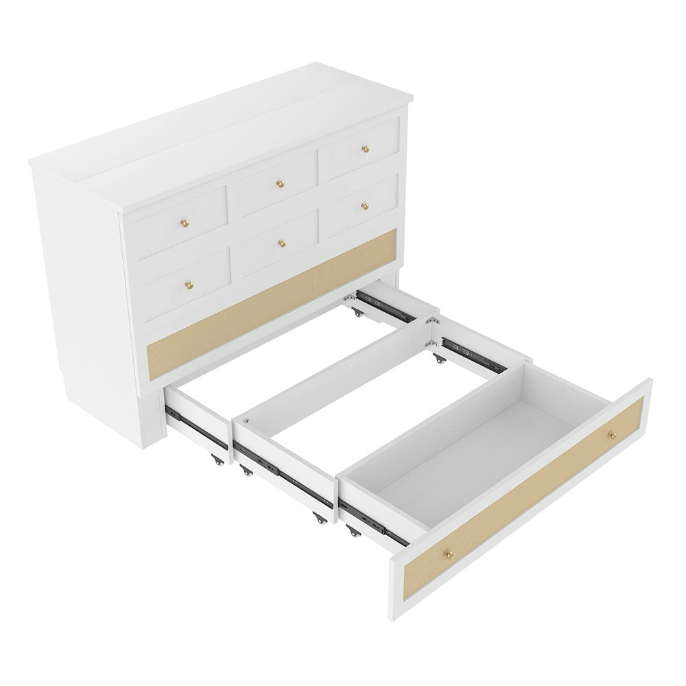 Letto contenitore 140x200 cm - Xylo - con cassetti e ripiano, porte USB e presa, bianco, senza materasso
