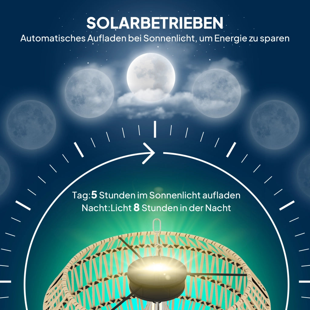 Lampada Solare da Esterno in Rattan con Sensore di Luce ¨C zephmum ¨C Nero e Giallo IP44