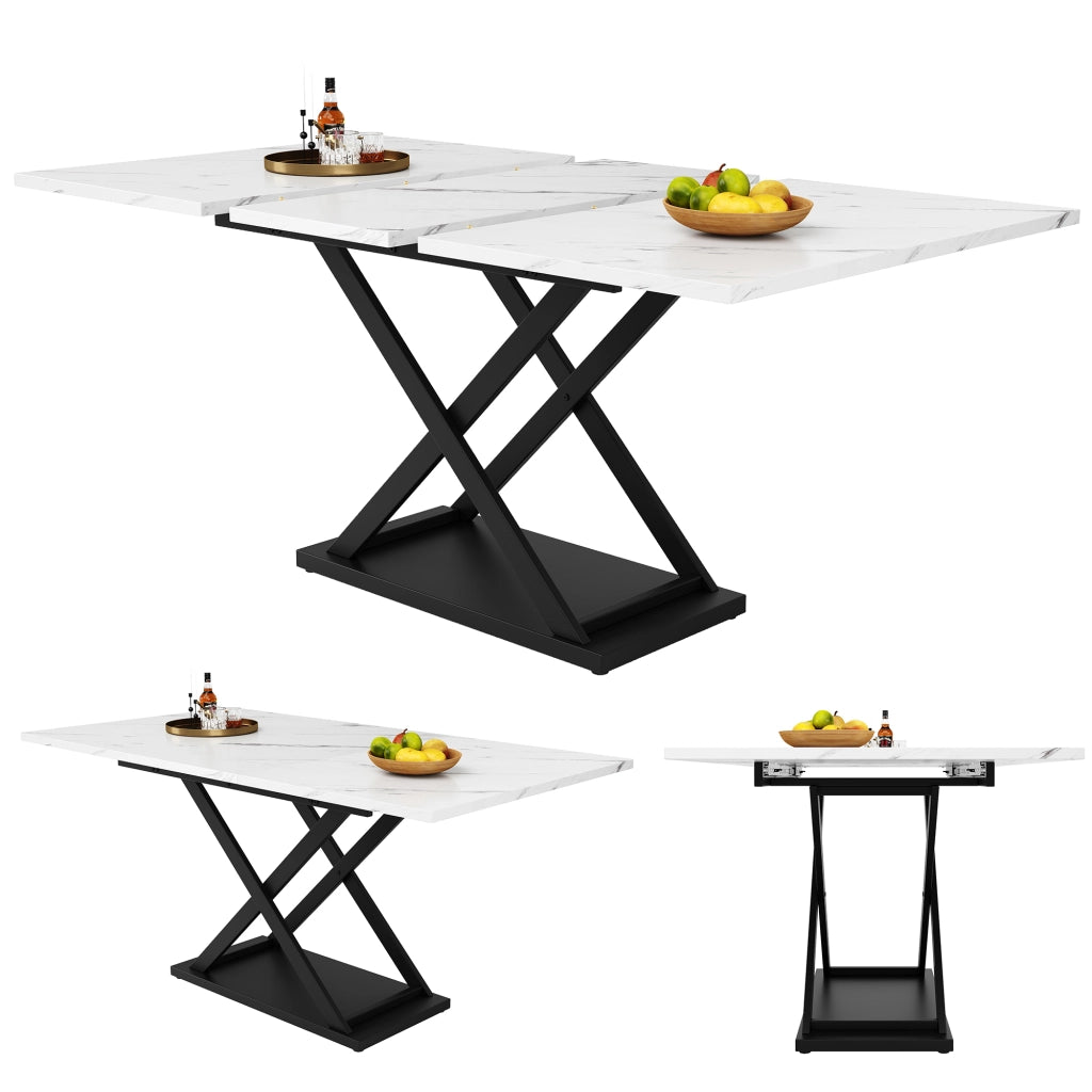 Tavolo da Pranzo Allungabile ¨C MINIMAL ¨C Piano Marmo Bianco, Gambe Metallo Nero, 120-160x80 cm