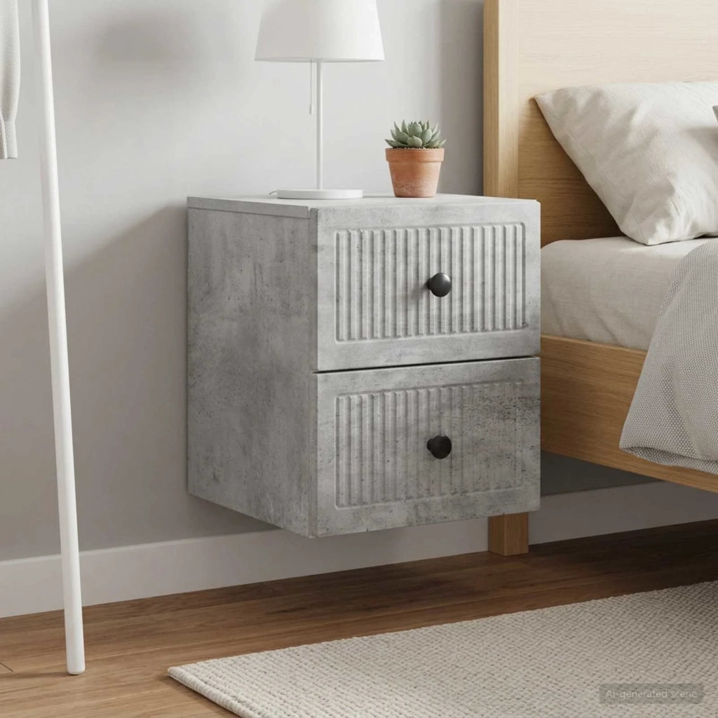 Mobiletto da notte a muro con cassetto 2 pcs Grigio Cemento 897962