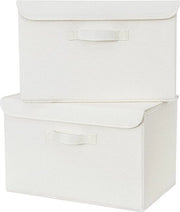 Set di contenitori di stoccaggio in tessuto pieghevoli con coperchio - Set di 2 contenitori di stoccaggio - Giallo e bianco