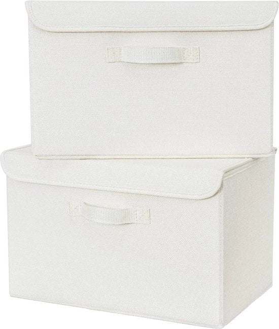 Set di contenitori di stoccaggio in tessuto pieghevoli con coperchio - Set di 2 contenitori di stoccaggio - Giallo e bianco
