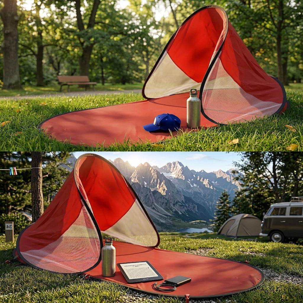Tenda Pop Up Spiaggia con Tappetino Integrato Parasole Compatta e Pieghevole 140x70 cm Apertura Automatica Leggera per Mare Campeggio Giardino Rosso