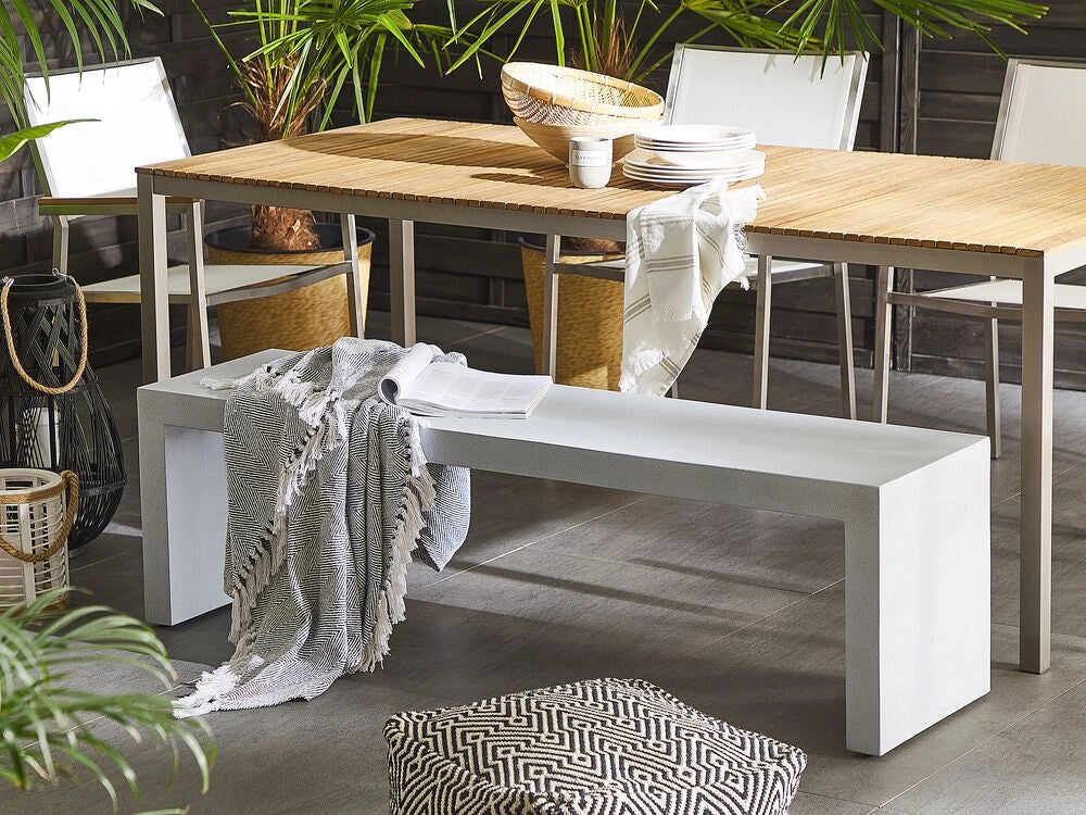 Panchina da Giardino in Cemento Bianco a 3 Posti 40 x 150 x 40 cm esterno terrazzo
