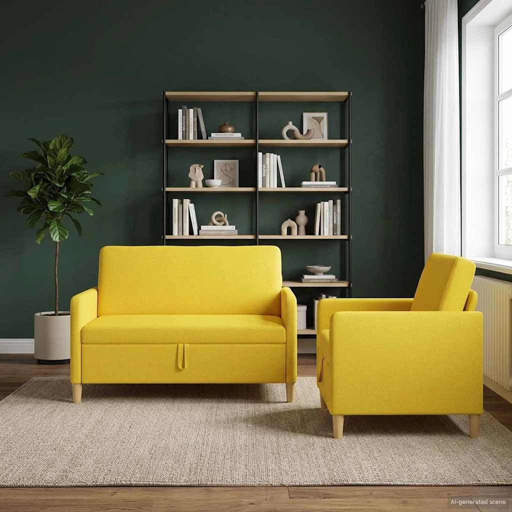 Set di Divani con Storage 2 pz Giallo Chiaro Poliestere 3429158