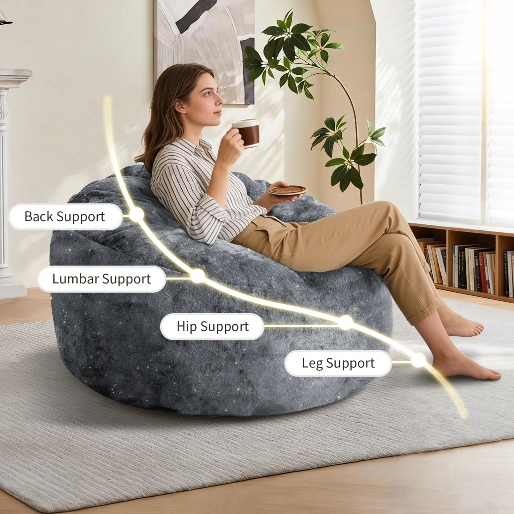 Poltrona pouf con schienale alto curvo e supporto avvolgente del corpo per relax in flanella grigio 50 × 41 × 31 cm
