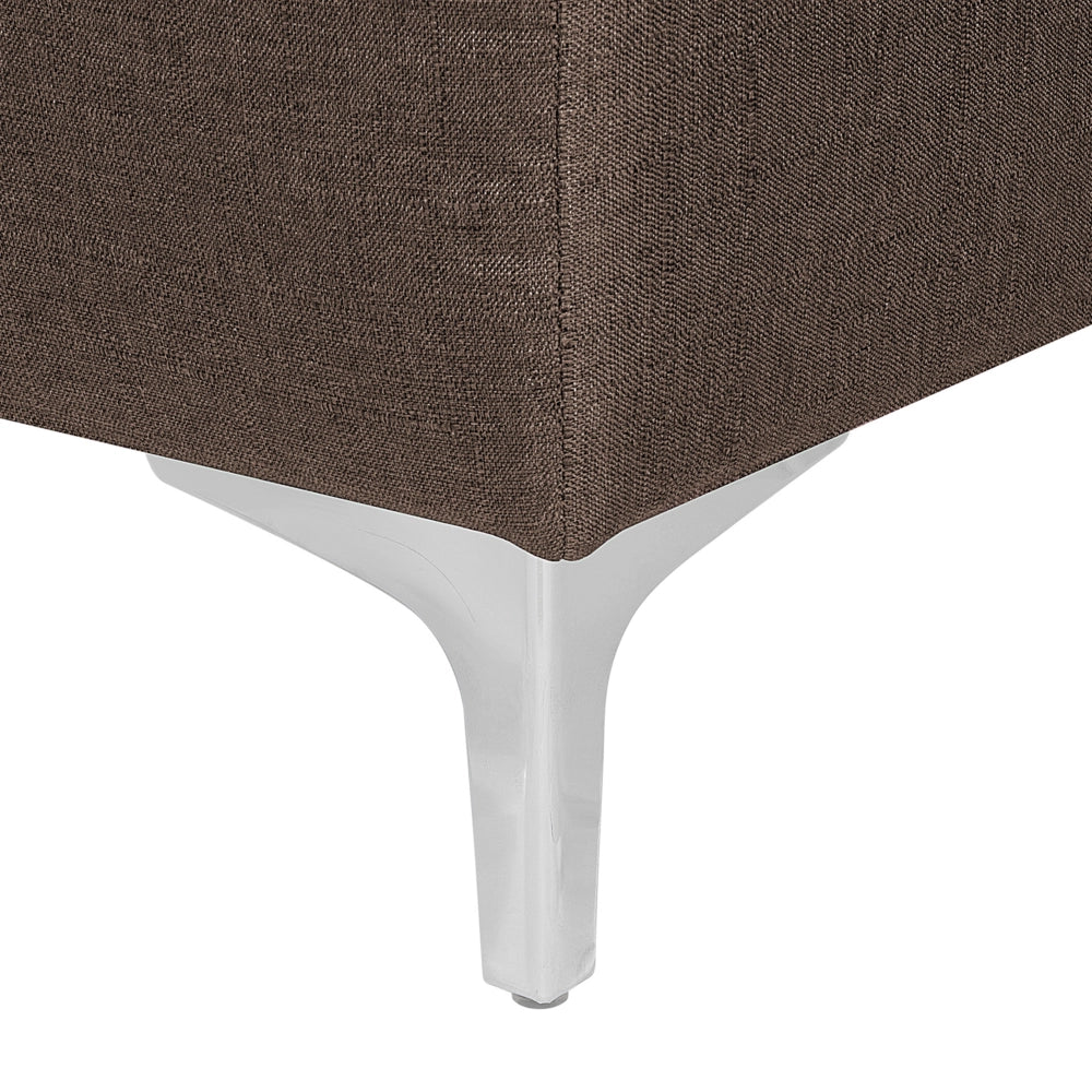 Divano letto angolare in tessuto capitonné marrone moderno a forma di L componibile a 4 posti con ottomana chaise longue versione sinistra