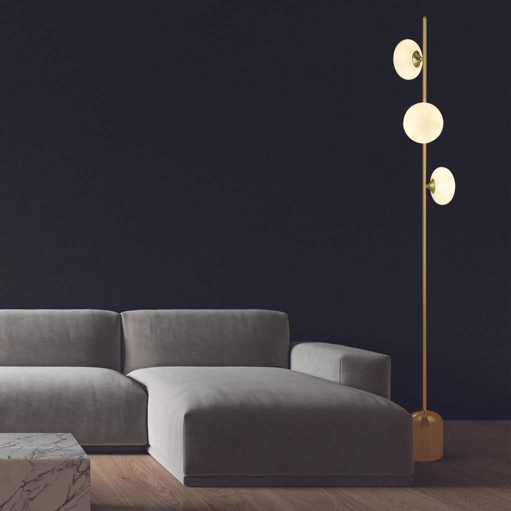 Piantana Contemporaneo Ciottolo Acciaio Ottone Vetro Bianco 3 Luci G9