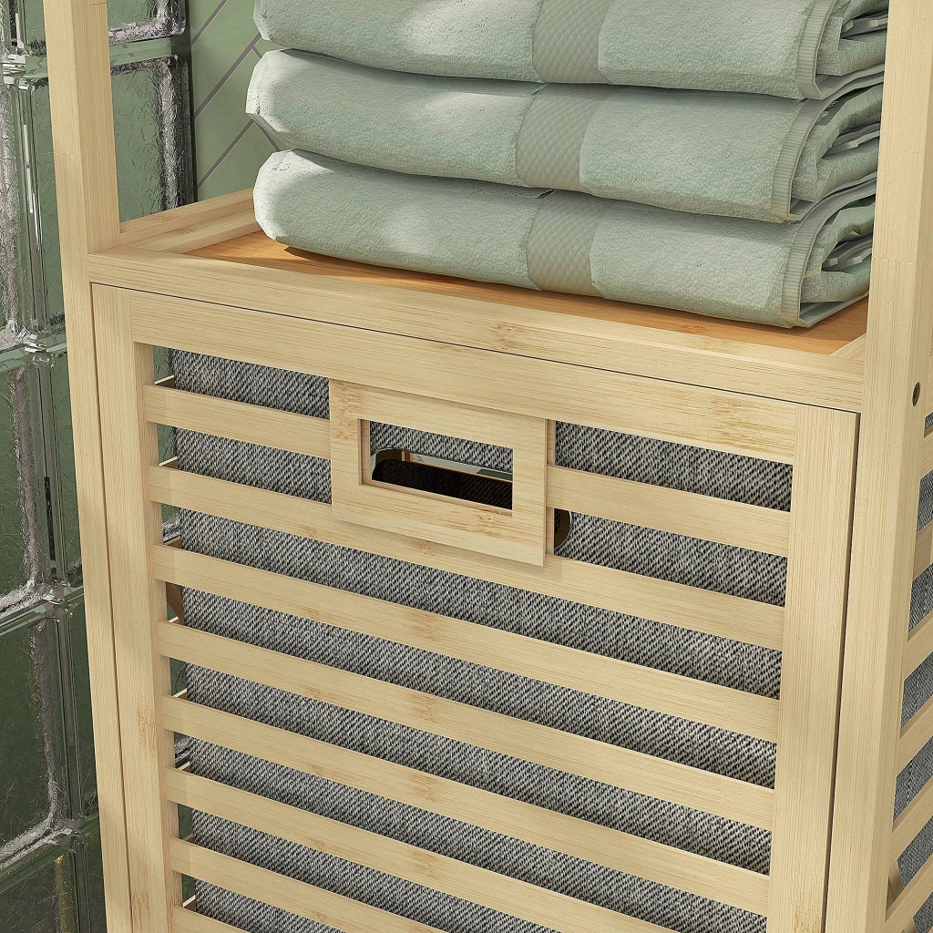 Mobile Bagno con Ripiani e Cesto Lavanderia ¨C Zephmum ¨C Legno Naturale 44x33x160 cm