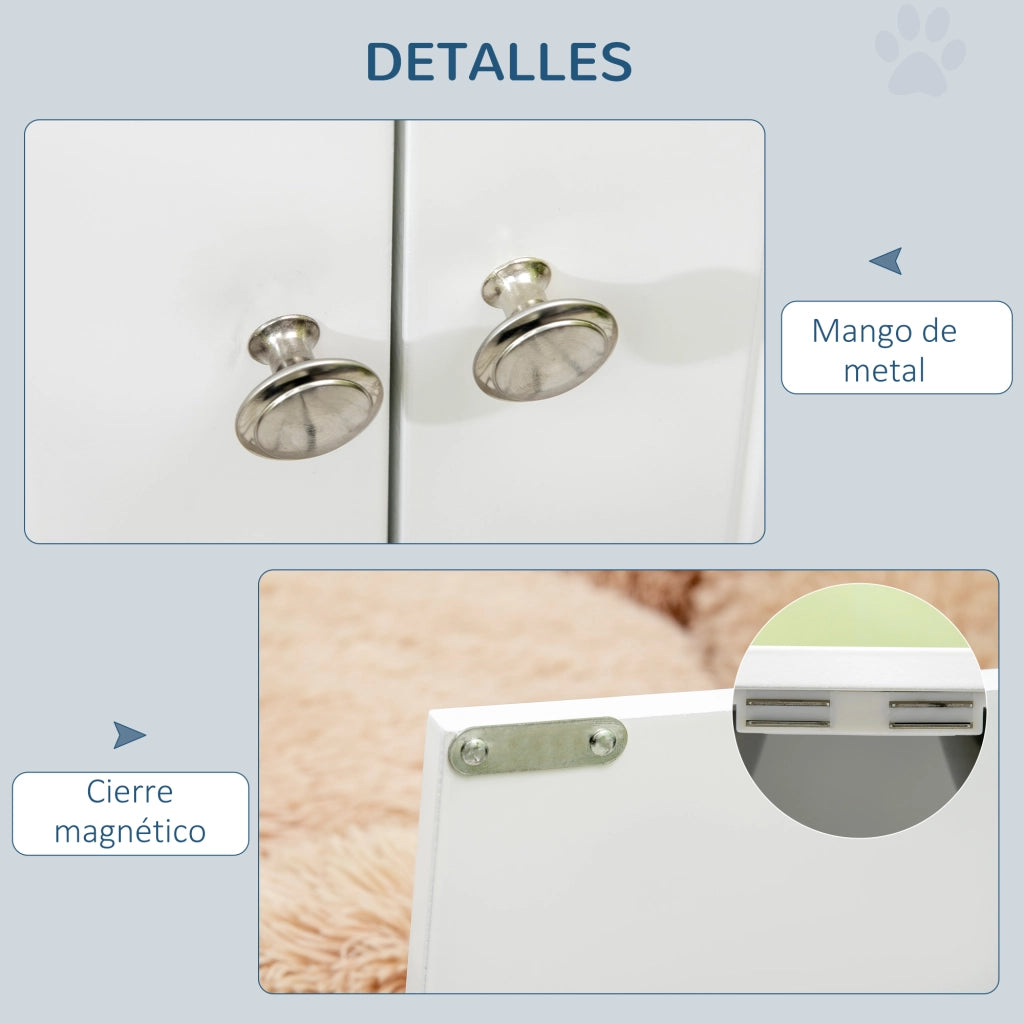 Tavolo per cani con ciotole e contenitore nascosto ¨C zephmum ¨C Bianco 60x30x35,5 cm