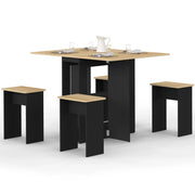 IDMarket - EDI Consolle pieghevole per 2-4 persone in legno nero con piano in faggio e 4 sgabelli