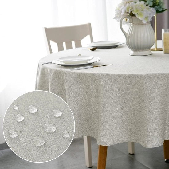 Tavolo da pranzo con tovagliato in tessuto di poliester con effetto lotus - 180 cm - impermeabile e lavabile - grigio chiaro per tavolo da pranzo e eventi