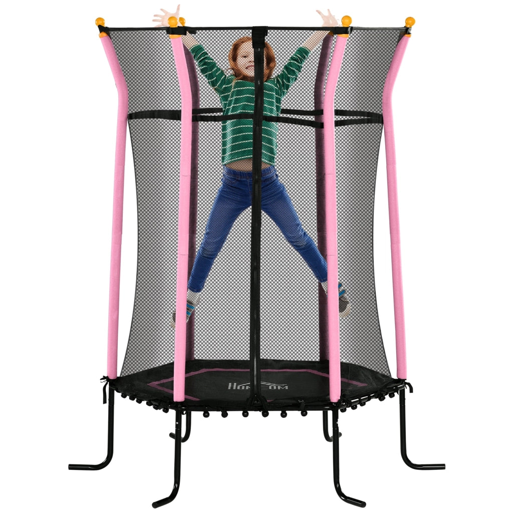 Trampolino Tappeto Elastico per Bambini con Ingresso a Cerniera e Pali Imbottiti Ø163.5x190 cm in Acciaio, PP e EPE Rosa